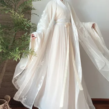 Бяла Дълга рокля Hanfu, костюм за народни танци, Традиционен Китайски Национален костюм Фея за cosplay, Етап екипировки Древна принцеса
