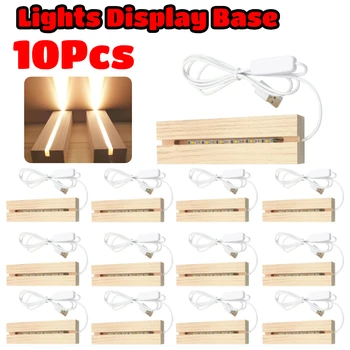 Led светлини Основата на дисплея на Дървена основа с подсветка на Основата на акрилни светещи табели USB светлинен дървени база за декоративни осветителни тела от смола Home Decor