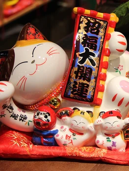 Честит Спящия котка Украса Fortune Cat Открит магазин Креативен Подарък Керамични Банка за монети Японски орнаменти