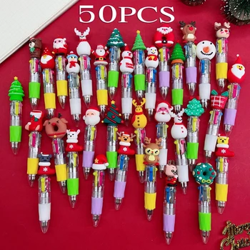 50 бр./лот, Кавайная Коледна мини химикалка химикалка, Сладки мультяшные Многоцветни химикалки, 4 цвята, детски ученически english аксесоари, подаръци
