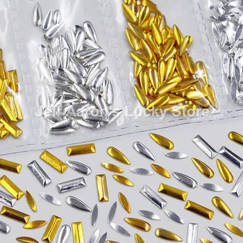 смесени форми на 6 злато, сребро правоъгълник маркиз каплевидная форма метални орнаменти за дизайн на ноктите шипове пирони аксесоари аксесоари tool