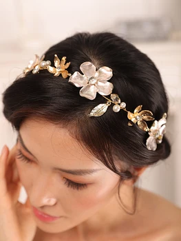 Сватбени шапки с благородна златен цвете, аксесоари за коса с кристали ръчно изработени прическа на булката, превръзка на главата, Дамски бижута