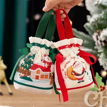 100 бр./лот Холщовая чанта с изображение на Дядо Коледа, подарък чанта за бонбони, мюсюлманска празнична парти, подарък кутия за бонбони, детски подарък