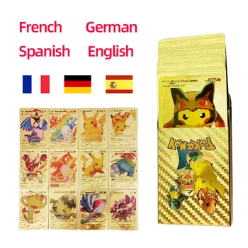 55 бр./компл. На карти Pokemon Немски Испански Френски и Английски Vmax GX Цветна Енергийната карта на Pikachu Рядка колекция Подарък за момче с бойно писмо