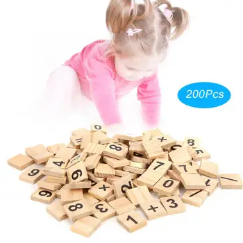 Цифри 200шт Дървени плочки с числата от 0 до 9 години Детска развитие на играчка, обучение букви, думи, инструмент за рисуване по номера на изображения