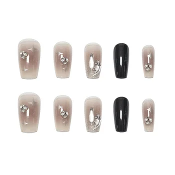 Черни прозрачни квадратни режийни нокти, подходящи за вторична преработка, стикер за нокти с пълно покритие за декорация на нокти за жени и момичета