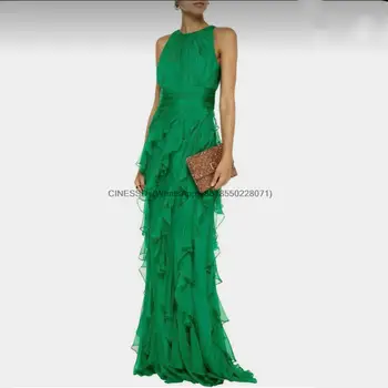 Вечерни рокли, с кръгло деколте Mermaid Long ÙØ3Ø § ØªÙŠÙ Ø3ÙØ ±Ø© Изумрудено зелено Шифоновое вечерна рокля без ръкави за бала.
