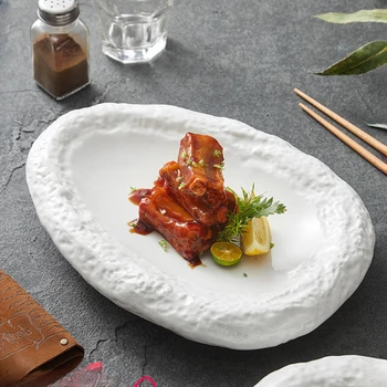 Креативна Керамика тиган за западна кухня с формата на яйце с модел от бял камък, Керамика чиния за китайски ресторант, Плодови чиния, Хотелска посуда