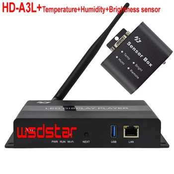 HUIDU HD-A3L + Сензор за температура Влажност + Яркост WIFI Модул USB порт пълноцветен Асинхронен led контролер led дисплей плейър кутия
