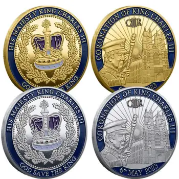 Кралят на Англия Чарлз III Позлатени Набор от Възпоменателни Монети UK Royal Challenge Монети Ключодържател Занаяти Сувенирни Подаръци