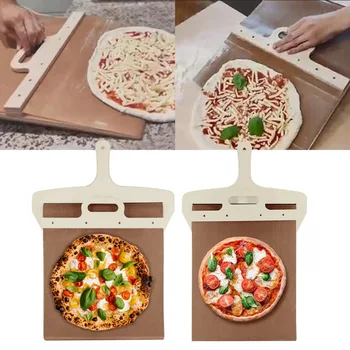 Нова плъзгаща се форма за пица, идеална прехвърляне на пица с дръжка за вътрешни и външни печки, нож за пица със защита от печенето, инструменти за пица