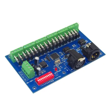DMX512 18-Канален Контролер DMX512 Декодер С Изход RJ-45 За RGB Модул LED Strip Контролер за Постоянен ток В 12-24